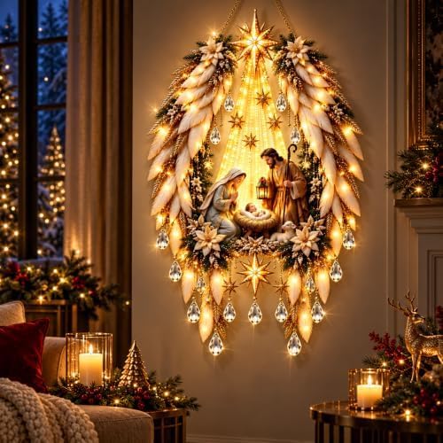 Golden Wing Angel Christmas Ornament, LED Stained Glass Suncatcher Decor,B - image 1