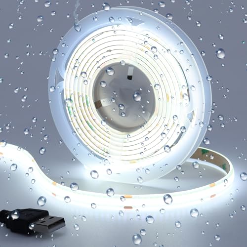 Migliori strisce LED impermeabili per piscina GOMING DC 5V USB COB Striscia LED Bianco Freddo 6000K IP65 Impermeabile Alimentato da USB 2M 320LED/M CRI 93+ Flessibile Nastro LED Autoadesivo Luci per Decorazione Della Casa