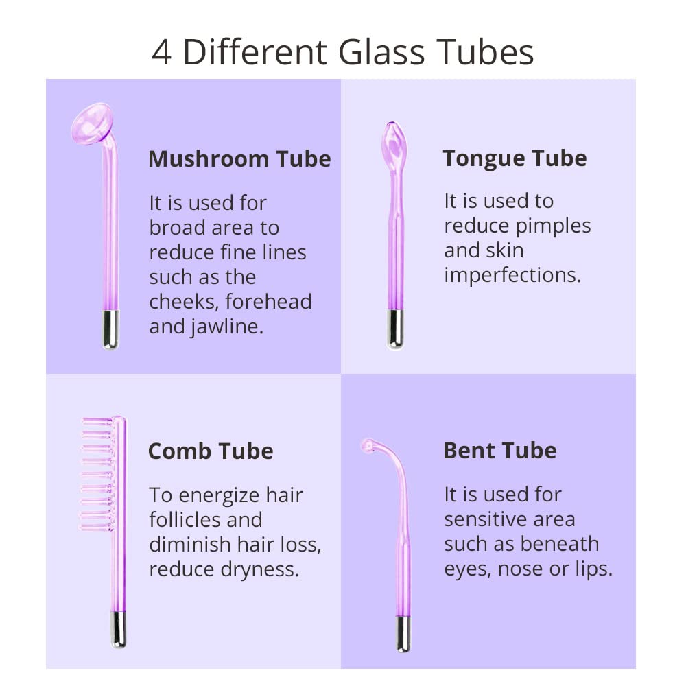 Sextupole High Frequency Facial Wand, Portable Handheld High Frequency Facial Machine for Skin Tightening with 4 Different Tubes, USA Stocked (Purple) : Beauty & Personal Care