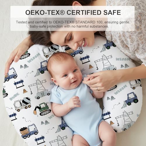 Image of Little Grape Land Nursing Pillow Covers 2 Pack, Soft & Breathable Removable Breastfeeding Pillows Covers for Feeding Pillows, Nursing Pillow Slipcover for Baby Girls Boys, (Truck & Navy