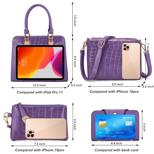Image of Women's Fashion Handbag Tote Bag Shoulder Top Handle Satchel Purse Set 4pcs | Stylish Style,Chain Texture Design,Ample Space,Bear Doll Decoration,with a Crossbody Strap