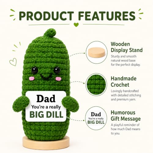 Image of Dad Birthday Gift from Daughter or Son, Handmade Crochet Pickle Gifts for Dads, I Love You Daddy Desk Decor, Funny Best Dad Gift for Stepdad Grandpa Father Figure