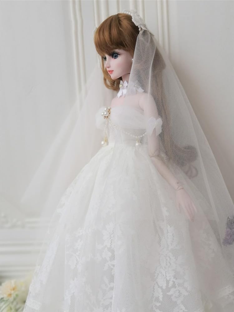 Amazon.co.jp: ドール用 bjd 白いレースのウェディングドレス 人形の服 