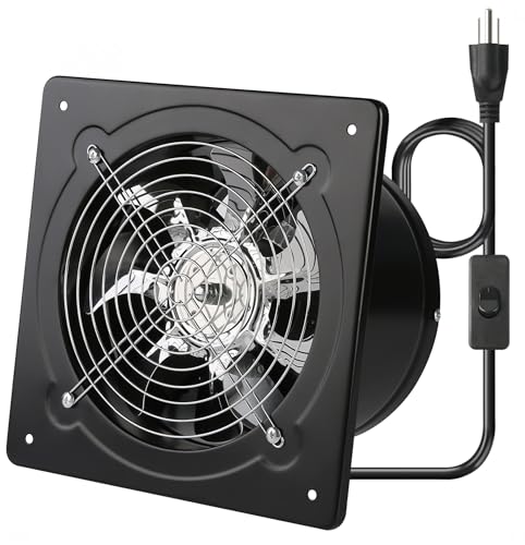 Aydomer 8 Inch Exhaust Fan Metal Ventilation Fan With Switch Window And Wall Mounted Extractor Warehouse Fan With Check Valve For Kitchen, Attic, Garage(Black)