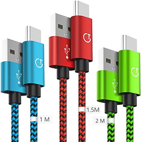 Gritin USB C Cable, [3-Pack/1M+1.5M+2M] USB Type C Fast Charging Cable - Nylon Braided USB C Sync Cable for Galaxy S10/S9/S8+/S8, MacBook, iPad Pro 2018, Sony XZ, HTC 10, OnePlus 5T, Huawei P9 etc Cover
