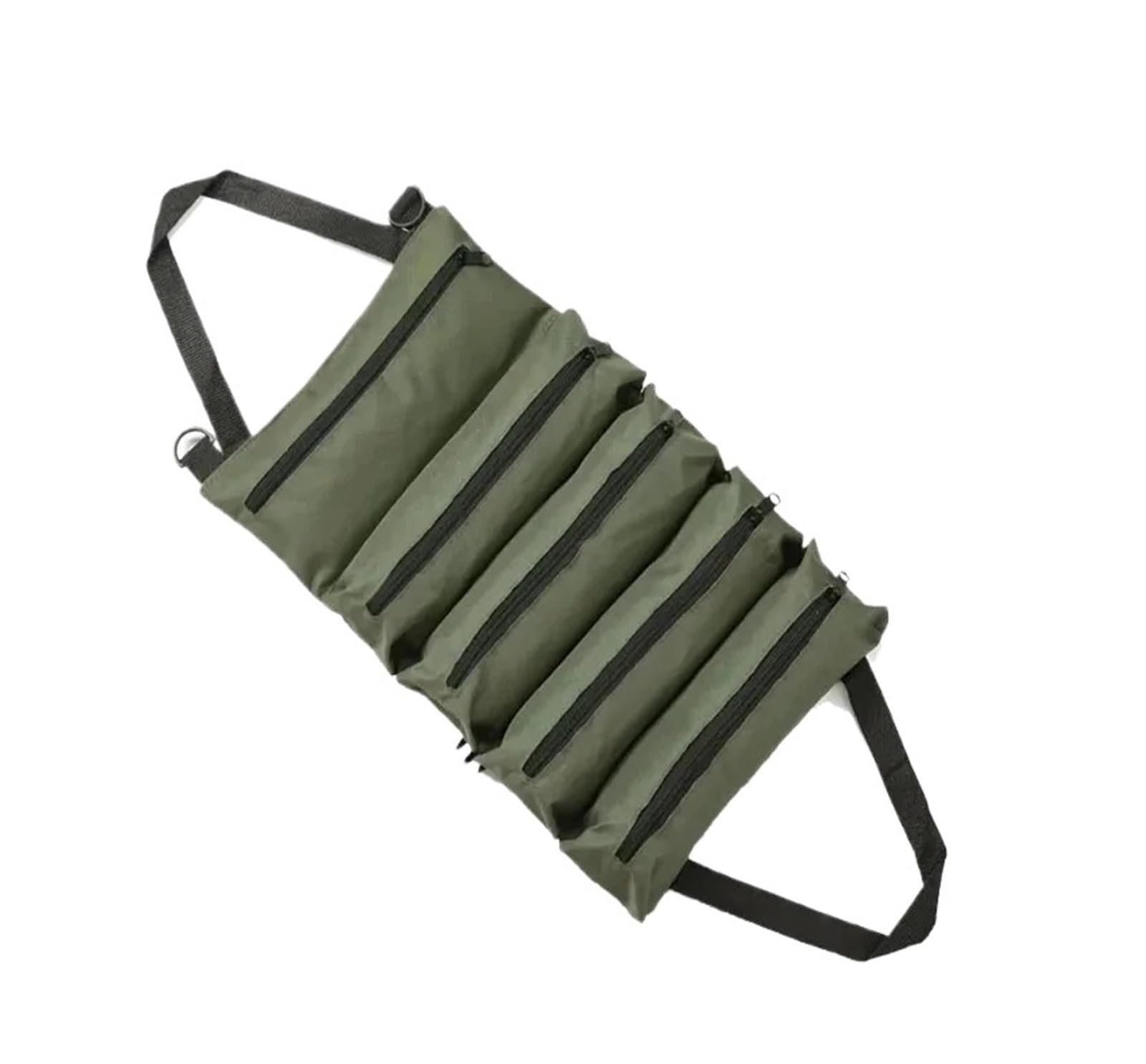 Tool Roll Up Pouch Canvas Multi-Purpose Wrench Roll Up Bag Organizer with 5 Zipper Tool Pockets Hanging Carrier(Green-3PCS)
