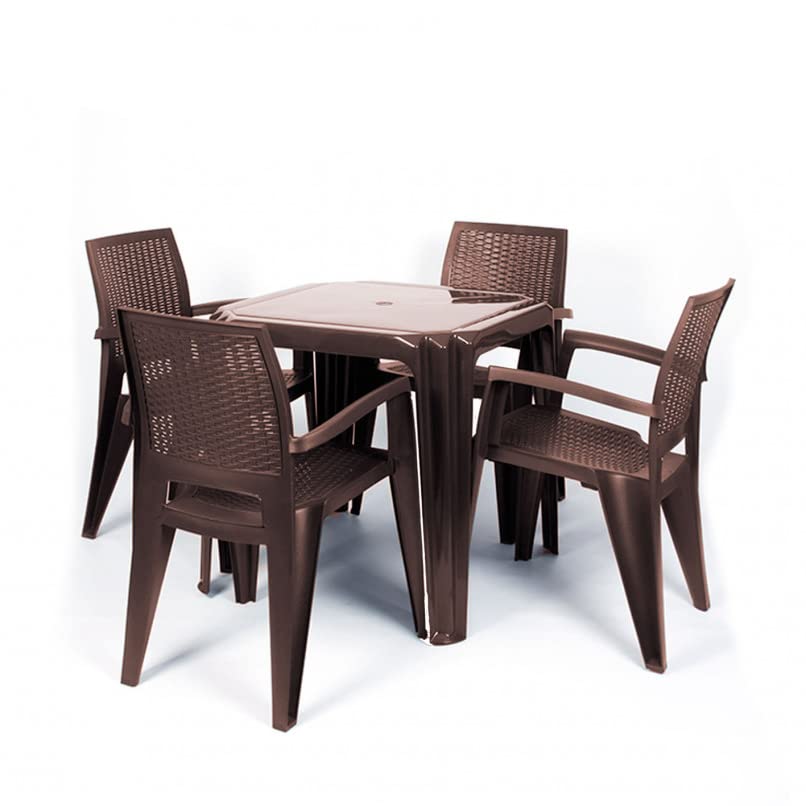 CREVICOSTA QUALITY MARK MARCAS DE CALIDAD - Conjunto Mesa Viana Monoblock + 4 sillas Caribe de Resina (Chocolate)