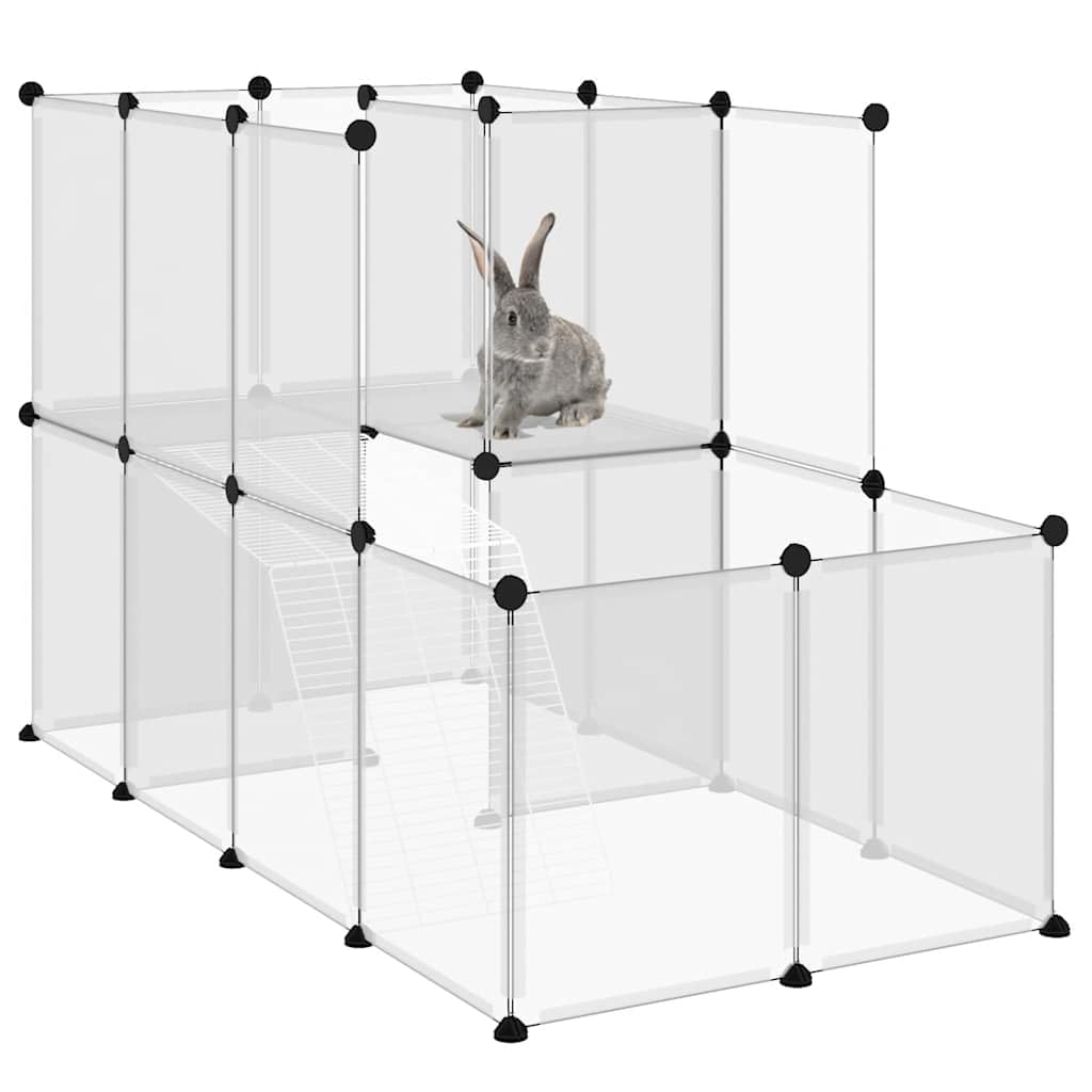Jaula transparente para animales pequeños, 142 x 74 x 93 cm, polipropileno y acero, con plataforma y rampa, casa para roedores para conejos, cobayas, hámsters interiores y exteriores