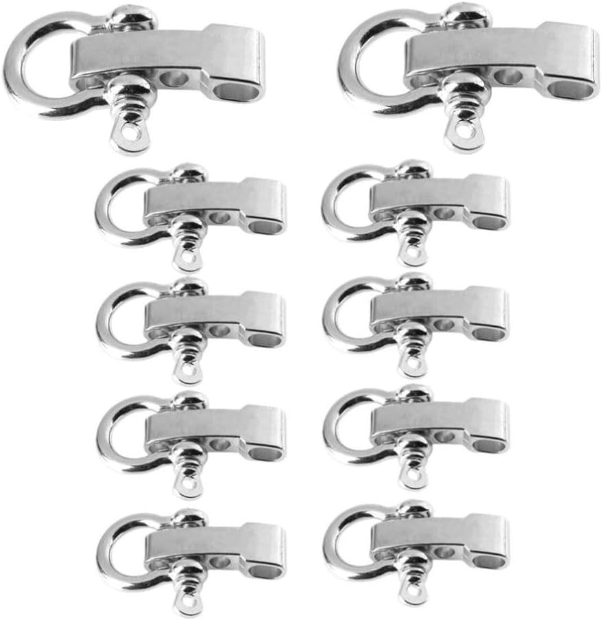 Hewnda 10 Sets Zinc alloy Bow Shackles,Paracord Buckles, Adjustable D-Buckles For outdoor Rope Survival Bracelets(silver)