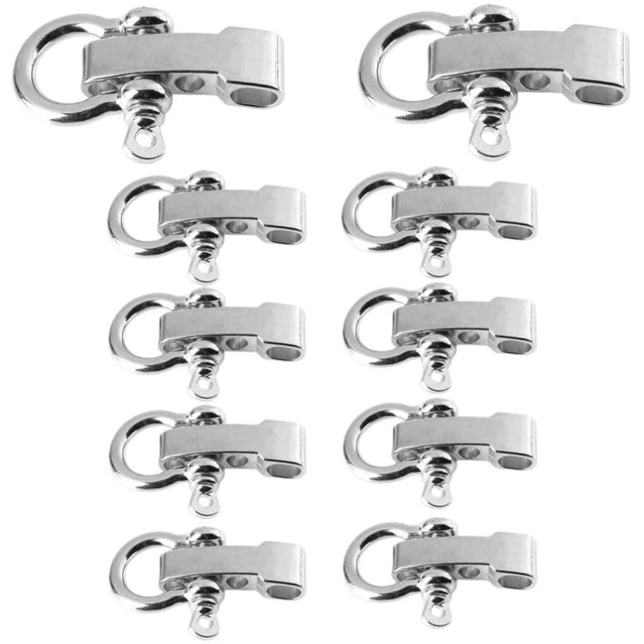 Hewnda 10 Sets Zinc alloy Bow Shackles,Paracord Buckles, Adjustable D-Buckles For outdoor Rope Survival Bracelets(silver)