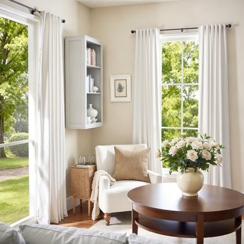 Image of Blackout White Velvet Curtains Neutral Back Tab 52x84 Inch 2 Panels | Soft, Light Filtering, For Bedroom & Living Room, Light Shifting Texture, Elegant Drape, Fresh Ambiance, Smooth Glide