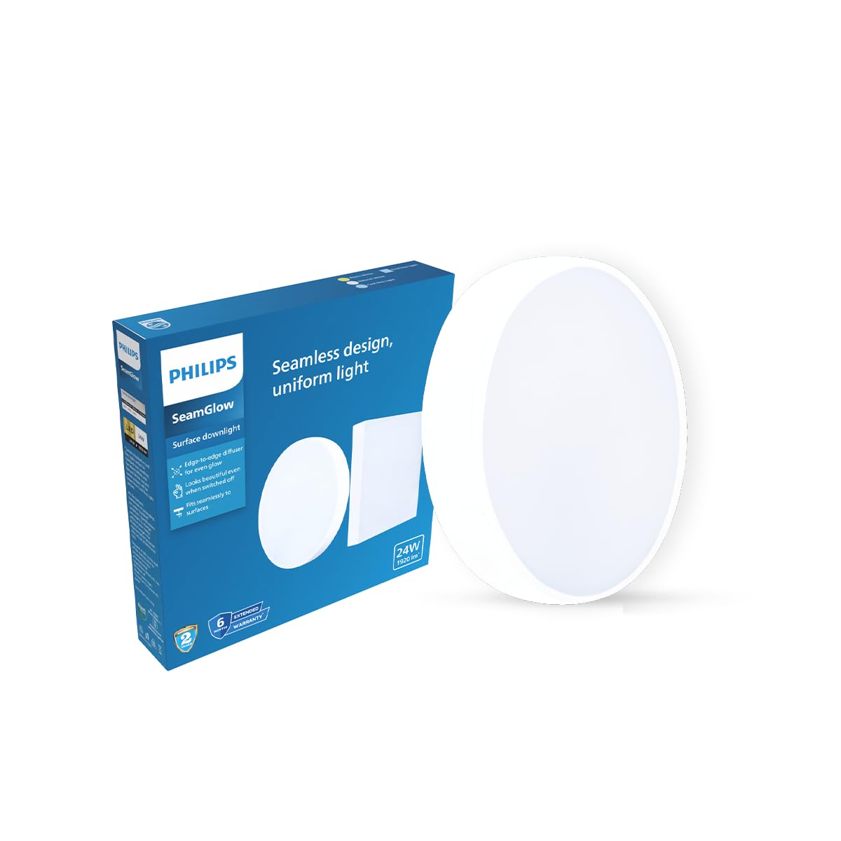 Philips 24W SeamGlow Round LED Surface Downlight | 120° Wide Beam for Uniform Illumination | Energy Efficient, Ceiling Light | Modern Surface-Mounted LED Downlighter | Cool Day Light, Pack of 1-image-9