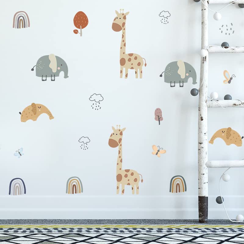 Image of WS.110013 Pumkins Boho Jungle Safari Wall Stickers Rainbow Giraffe Elephant Wall Stickers for Nursery Playroom Girls and Boys Children's Bedroom Home Decor