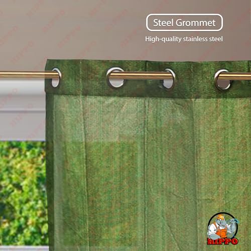 Image of HIPPO 160 GSM Outdoor Sun Blocking Balcony Eyelet /Grommet Curtains Sun & UV Protection, Light Filtering 4.5FTX9FT Long Door Curtain (Camouflage-Green)