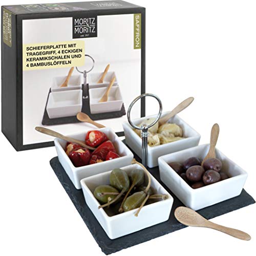 Moritz & Moritz 4x Weiße Dipschalen Set mit Schieferplatte - Dip...