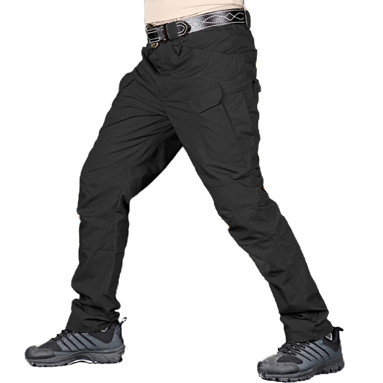 ReverseClock Men's Tactical Pants, Ripstop Water Repellent Cargo Pants, Lightweight Outdoor Hiking Work Trousers with Multi Pocket (Black,40,40)