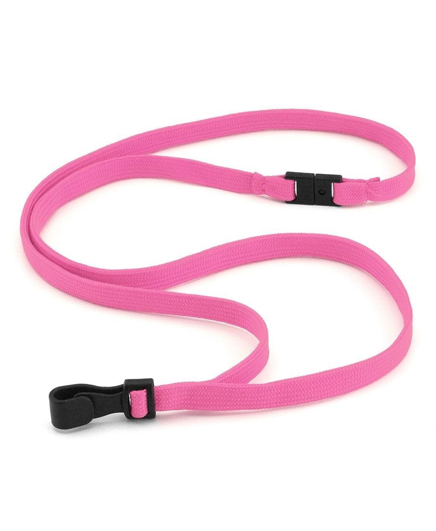 Pack of 50 Pink Breakaway Lanyards with Plastic J-Hook Clips Plain Coloured - By LanyardsTomorrow Neck Strap For Key Name Tag Badge Pass Card Holders Bulk Lanyard ID Supplies