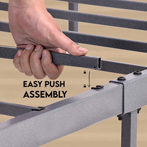 Ambee21 Washington Queen Metal Bed Frame With Headboard And Footboard Platform/Wrought Iron/Heavy Duty/ Metal Slat/ Grey Silver/No Box Spring Needed #TOP7