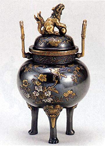 Amazon.co.jp: 香炉 玉型獅子蓋 (花鳥) 竹耳 大峰作 蝋型青銅