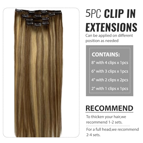 Image of Belaved Hair Extensions Clip in Human Hair Ombre Brown to Ash Brown and Bleach Blonde Balayage14 Inch 70g 5pcs 100% Remy Real Human Hair Clip in Extensions Straight Seamless Invisible 8T8P613
