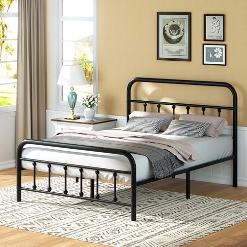 Image of Shintenchi Twin XL Size Metal Platform Bed Frame with Headboard & Footboard, Steel Slat Mattress Foundation, Under Bed Storage, Noise-Free, No Box Spring Needed, Black Round