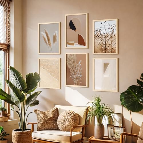 Image of NoWorries Aesthetic Wall Frames | Set of 6 Multicolor Modern Nature-Themed Art Prints | | Framed Posters for Home Decoration, Living Room & Bedroom | Contemporary Wall Art (10x13inches Multicolor) (ART-6)