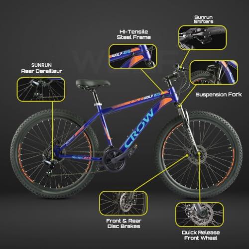 Image of CROW - Wolf 7 Speed | 27.5 inch Inch Mountain Bike | HITENSILE Steel Frame | Suspension Fork | Dual Disc Brakes | Ideal for Boys /Girls /Men /Women