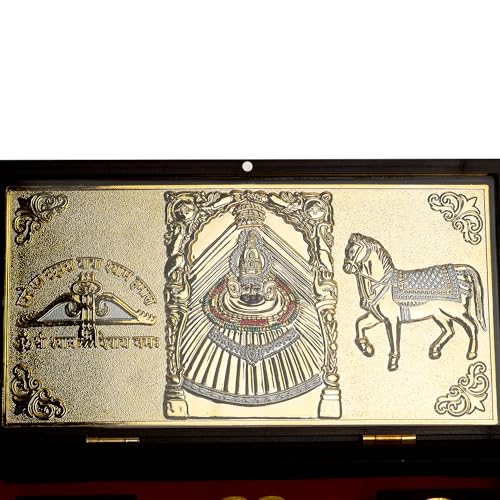 Image of 24K Gold Coated Khatu Shyam Baba | khatu Shyam ji Photo Frame | Charan Paduka Box for Pooja | Decorative Showpiece | Devotional Prayer Box | Wedding Gifts & House Warming | Diwali Gifts
