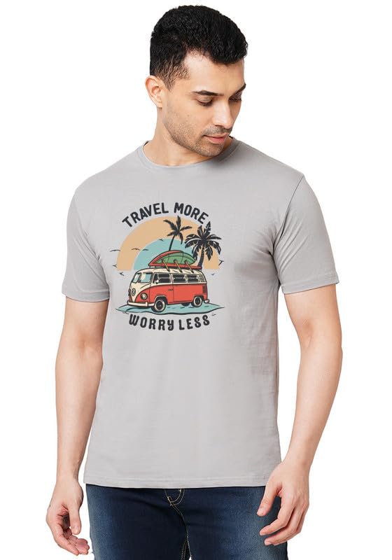Image of Wear Your Opinion Men's Premium Cotton Printed Round Neck T-Shirt (Design: Travel More Worry Less)