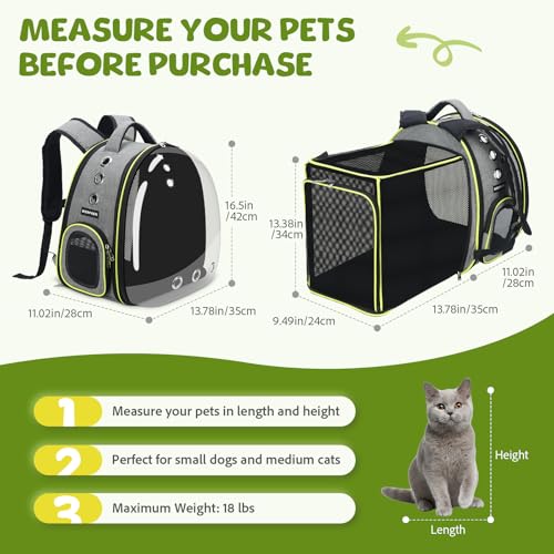 Katzen- und Hundetransportrucksack mit transparentem Fenster und Reißverschluss, erweiterbar, mit Belüftungslöchern und verstellbaren Gurten, für Katzen und kleine Hunde, grau – Bild 4