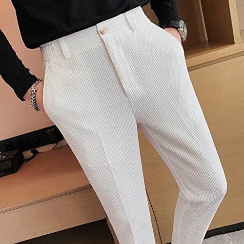 Men Elastic Waist Waffle Trousers Comfort Straight Fit Flat Front Dress Pant Classic Fit Flat Front Dress Pants4
