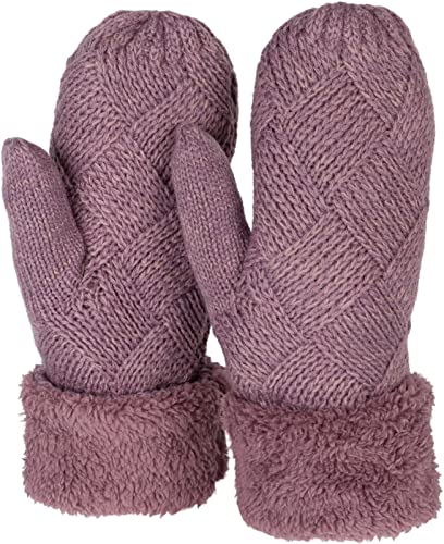 styleBREAKER Damen warme Winter Strick Fäustlinge, Handschuhe mit Rauten Muster, Thermo Fleece, Strickhandschuhe 09010031, Farbe:Mauve