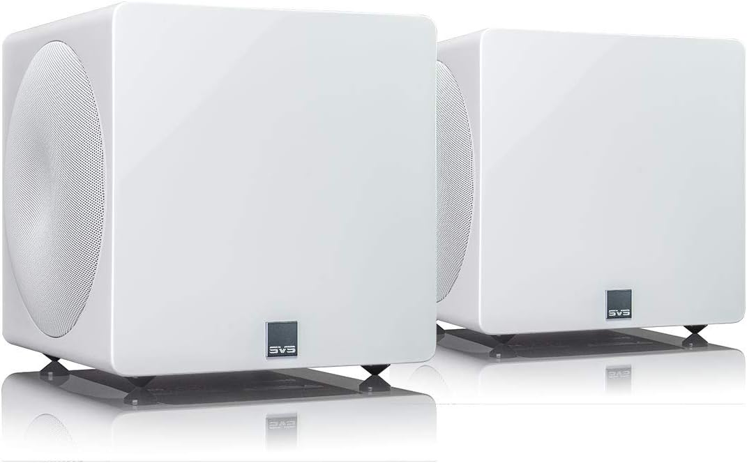 SVS 3000 Micro Subwoofer (Piano Gloss White, Pair) | Active Dual 8-in Drivers, 800 Watt RMS, Sealed Cabinet