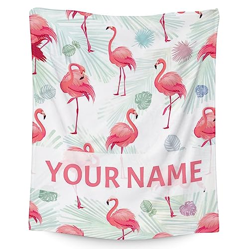 Personalized Flamingo Blanket Gifts with Name - 40x50 Inches Cute Throw for Women & Girls - Pink Soft Fuzzy Blankets for Bed, Couch & Living Room
