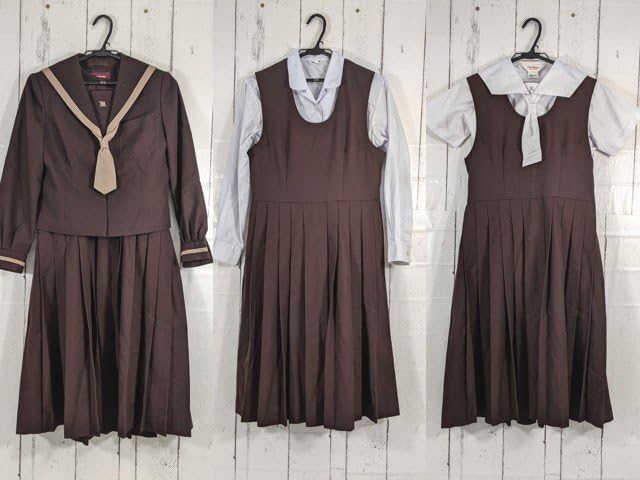 as443鹿児島県 紫原中学校 女子用学生服 制服 ネクタイ付き冬服・夏服セーラー服+長袖カッターシャツ+ジャンパースカートg01