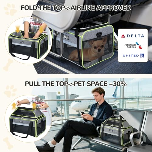 Image of Lekereise Top-Expandable Pet Carrier 18x11x11Inch Delta American United Airline Approved Soft Sided Underseat to 15lbs Travel Carriers for Small Dogs Cats with Locking Safety Zippers Anti-Scratch Mesh