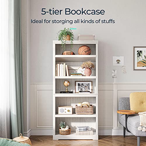 LINSY HOME 5-Shelf Bookcase, Bookshelves Floor Standing Display Storage Shelves 68 in Tall Bookcase Home Decor Furniture for Home Office, Living Room, Bed Room - White Oak - Image 4