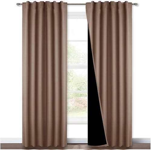 Nicetown - Cortinas 100% opacas con dobladillo para barra y lengüeta trasera, con forro negro