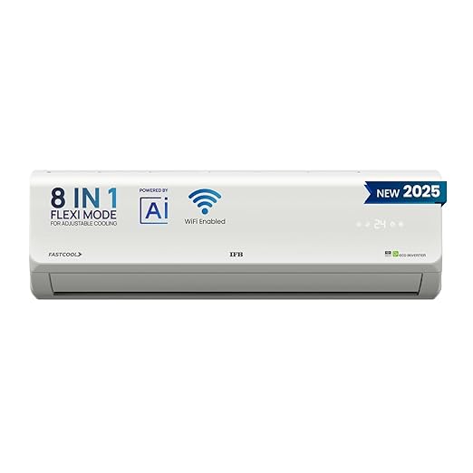 IFB 2025 Model Silver Plus Smart Series 1.5 Ton 5 Star In-built Wifi Split AC with HD Compressor, AI, Dual Gold Fin & 8-in-1 Flexi Mode - White (CI185SL22SGN1, Copper Condenser)