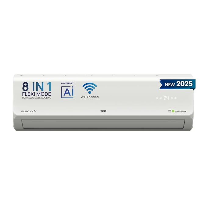 IFB 2025 Model Silver Plus Smart Series 1 Ton 3 Star In-built Wifi Split AC with HD Compressor, AI, Dual Gold Fin & 8-in-1 Flexi Mode - White (CI133SL11SGM1, Copper Condenser)
