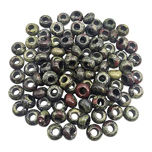 Fekuar 8x14mm Dragon Bloodstone European Beads for Bracelet, Large Hole(5-6mm) Rondelle Loose Beads for Jewelry Making, 20Pcs