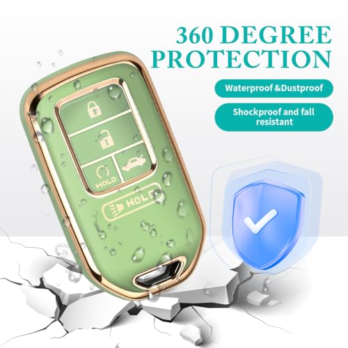 Image of MILD EAST for Honda Key Fob Cover with Keychain, Car Key Case Shell for Honda Accord Civic Pilot Passport CRV 5 Buttons (Gold-Green)