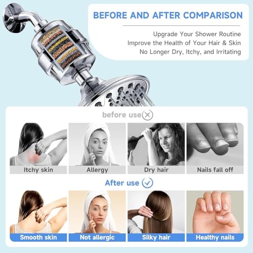 Filtre de douche calcaire solution eau dure avec 5 rechanges de cartouche 20 étapes blanc