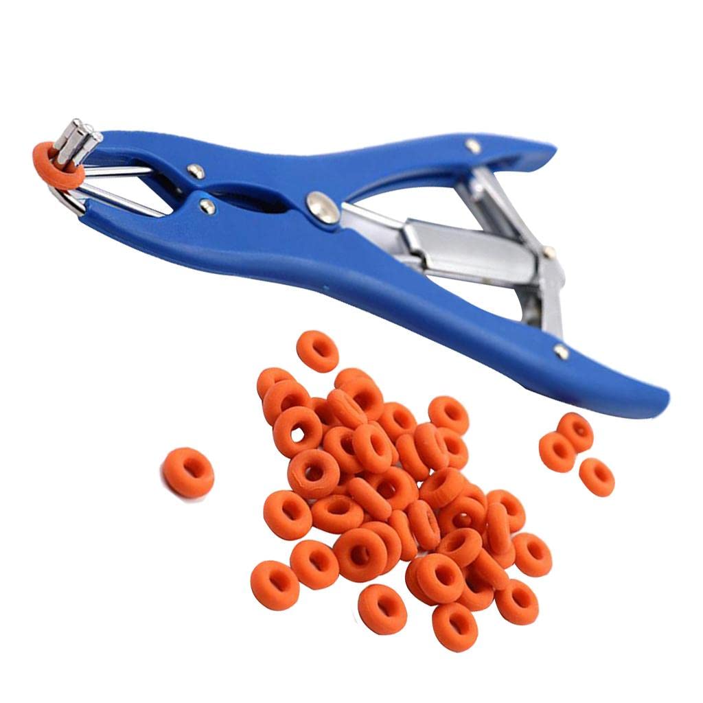 Excluzo Castrator Plier Elastrator Tool Dock Tail with 100 Rings for Cattle Goat