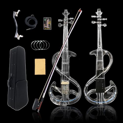 WUQIMUSC Light Up Electric Acoustic Violin 4/4-3-Color Changing Transparent Acrylic Solid Body...