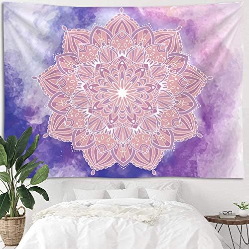 Purple Ombre Mandala Tapestry Wall Hanging, Bohemian Psychedelic Theme Tapestries for Home Dorm Living Room Bedroom Ceiling Decor, Large Colorful Passion Hippy Blanket for Men Women
