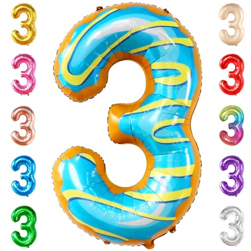 Image of KatchOn Donut Number 3 Balloon 40 Inch, donut Birthday Party Decorations | Number 3 Donut Balloon, 3rd Birthday Party Decorations, birthday decorations for women