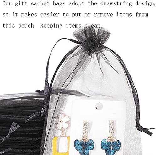 dogmoon 100Pcs Black Organza Gift Bags, 10x12cm Mesh Jewelry Pouches, Jewelry Gift Bags, Wedding Favor Bags with Drawstring for Wedding Christmas Birthday Anniversary(Black)