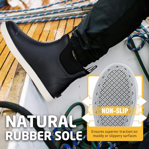 Image of Men's Deck Boots Waterproof Fishing Rain Boots, Anti-Slip Rubber Boots Ankle Booties, High-Performance Footwear Chelsea Boots for Gardening Boating Camping Sailing