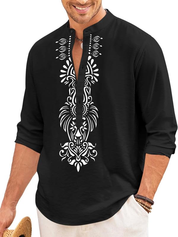Men’s Cotton Blend Short Kurta with Stylish varmala Printed Design | Mandarin Collar | Comfortable Regular Fit | Ideal for Festive, Casual-picture-56
